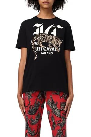 Roberto Cavalli Top, Dame, Sort, S, Bomuld, Leopard Grafisk Tee