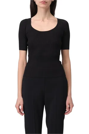 Pinko Top, Dame, Sort, S, Ribstrikket kortærmet top