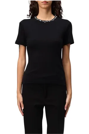 LIVIANA CONTI Top, Dame, Sort, L, Bomuld, Hvid Kortærmet Pyntet Top