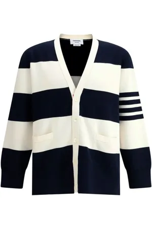 Thom Browne Strik, Herre, Flerfarvet, M, Bomuld, Stribet Milano Cardigan
