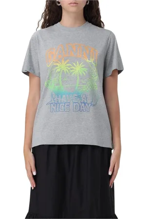 Ganni Top, Dame, Grå, XS, Uld, Grafisk T-shirt Kvinde Grå Stilfuld