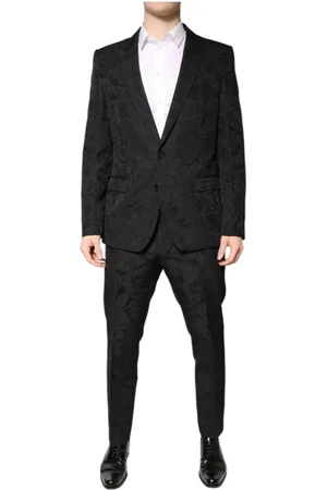 Dolce & Gabbana Jakkesæt, Herre, Sort, XL, Polyester, Blomstret Jacquard Slim Fit Suit
