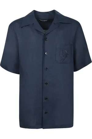 Dolce & Gabbana Skjorte, Herre, Blå, L, Linned, Blåt Linnedskjorte Kortærmet Elegant