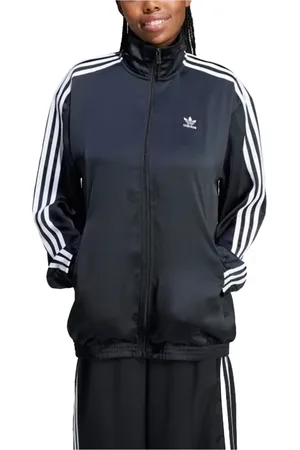 adidas Sweathshirts & Hoodies, Dame, Sort, L, Uld, Løs Satin Track Top Elegant Behagelig Stilfuld