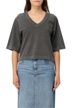 Pinko Top, Dame, Grå, XS, Bomuld, Palm Tree Grafisk Tee