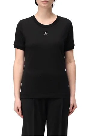 Dolce & Gabbana Top, Dame, Sort, M, Bomuld, Hvid Logo T-shirt til kvinder