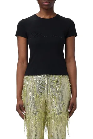 BLUMARINE Top, Dame, Sort, S, Bomuld, Rhinestone Logo T-Shirt