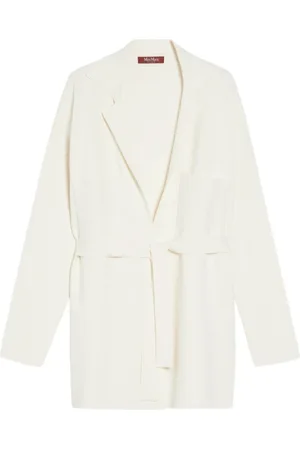 Max Mara Strik, Dame, Hvid, L, Elegant hvid cardigan med bælte
