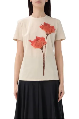 Max Mara Top, Dame, , XS, Bomuld, Hvid Blomstret Applique T-Shirt