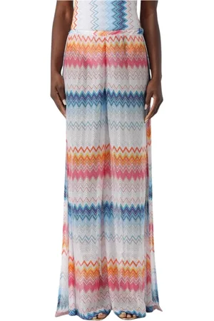 Missoni Bukser, Dame, Flerfarvet, M, Rød Zigzag Strik Wide-Leg Bukser