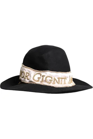 Dolce & Gabbana Tilbehør, Dame, Sort, 57 CM, Bomuld, Sort Logo Paillet Bredskygget Hat