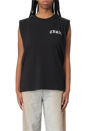 Pinko Top, Dame, Sort, S, Bomuld, Sort Ærmeløs Bomuldstop