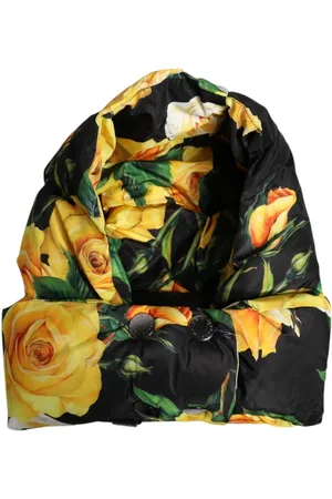 Dolce & Gabbana Tilbehør, Dame, Flerfarvet, ONE SIZE, Uld, Sort Blomstret Hovedindpakningshat