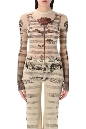 Jean Paul Gaultier Top, Dame, Flerfarvet, M, Mesh Tatovering Ærme Top