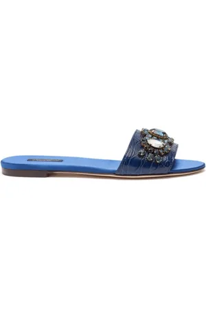 Dolce & Gabbana Sko, Dame, Blå, 37 EU, Læder, Krystalpyntet Krokosandaler