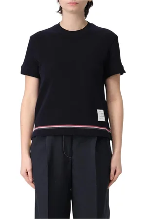Thom Browne Top, Dame, Blå, XS, Uld, Klassisk Hvid Crew Neck T-Shirt