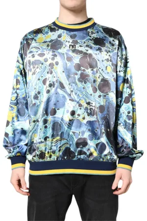 Dolce & Gabbana Sweathshirts & Hoodies, Herre, Flerfarvet, XL, Multifarvet Marmorprint Herre Pullover Sweater