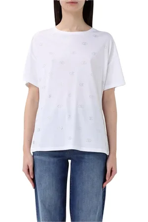 Liu Jo Top, Dame, Hvid, L, Bomuld, Sort Logo T-shirt Chic Stil