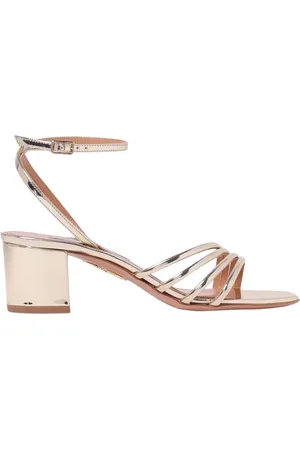 Aquazzura Sko, Dame, Gul, 40 EU, Uld, Guld Flade Sandaler med Ankelrem