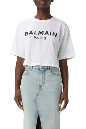Balmain Top, Dame, Hvid, L, Bomuld, Hvid Logo Tee Skjorte