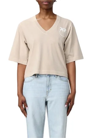 Pinko Top, Dame, , S, Bomuld, Grå V-hals Cropped Tee