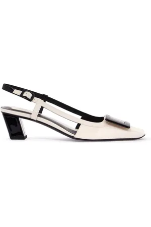 Roger Vivier Sko, Dame, Hvid, 38 1/2 EU, Læder, To-tone patent læder slingback pumps