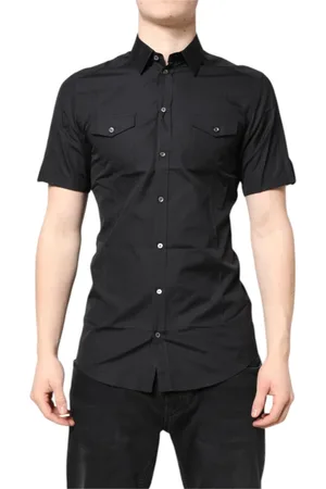 Dolce & Gabbana Skjorte, Herre, Sort, S, Bomuld, Sort Bomuld Afslappet Skjorte Guld