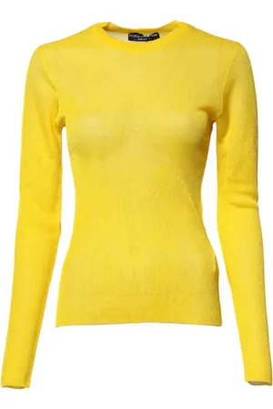 Dolce & Gabbana Strik, Dame, Gul, 3XS, Polyester, Gul Langærmet Rund Hals Sweater
