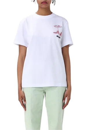 Msgm Top, Dame, Hvid, S, Bomuld, Rød Svamp Grafisk Tee