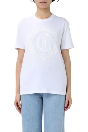 Roberto Cavalli Top, Dame, Hvid, XS, Sort Grafisk Print Crewneck T-Shirt