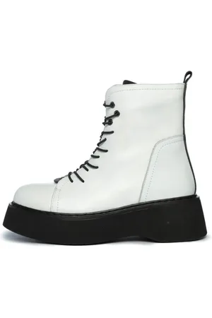 CESARE GASPARI Sko, Dame, Hvid, 40 EU, Læder, Platform Lace-Up Ankelstøvler