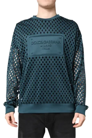 Dolce & Gabbana Strik, Herre, Grøn, L, Grøn Perforeret Præget Pullover Sweater