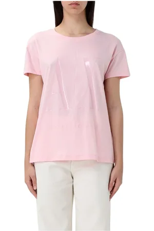Armani Exchange Top, Dame, Lyserød, M, Bomuld, Sort Logo Præget T-Shirt