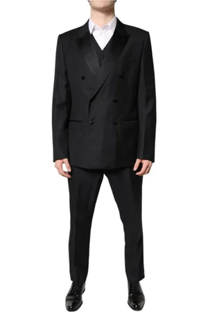 Dolce & Gabbana Jakkesæt, Herre, Sort, XL, Polyester, Sort Dobbelt Brystet 3-Delt Jakkesæt