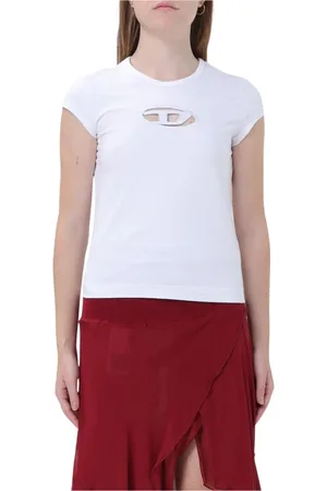 Diesel Top, Dame, Hvid, L, Bomuld, Cutout Logo T-Shirt Slim Fit