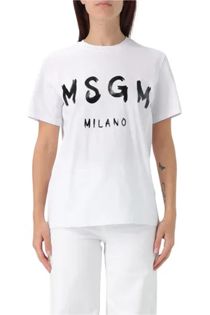 Msgm Top, Dame, Hvid, S, Bomuld, Pink Milano Logo Tee til Kvinder