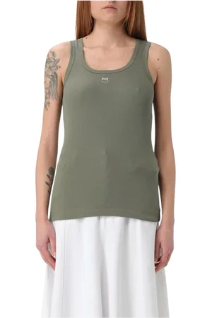 Pinko Top, Dame, Grøn, L, Bomuld, Ribbet Tank Top Slim Fit Casual