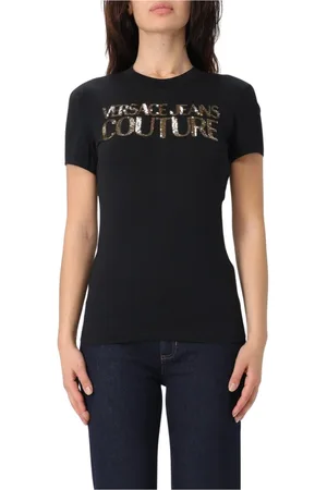 VERSACE Top, Dame, Sort, XL, Bomuld, Sort Sequin Logo T-shirt
