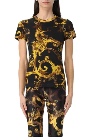 VERSACE Top, Dame, Sort, XS, Bomuld, Barok Print Hvid T-Shirt