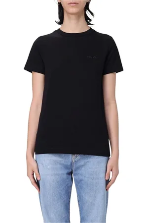 Pinko Top, Dame, Sort, L, Bomuld, Blå Klassisk Crew Neck Tee
