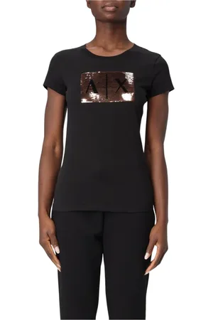 Armani Exchange Top, Dame, Sort, M, Bomuld, Paillet Logo T-shirt