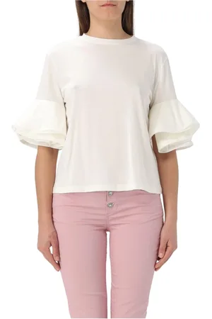 Liu Jo Top, Dame, Hvid, M, Bomuld, Ruffle Sleeve Sort T-Shirt