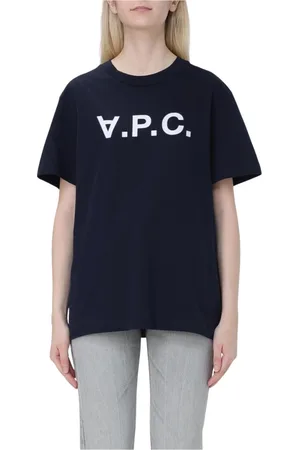 A.P.C. Top, Dame, Blå, L, Bomuld, Navy Kortærmet Logo T-Shirt