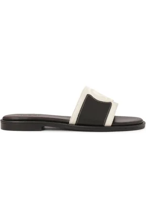 Kazar Sko, Dame, Sort, 38 EU, Læder, Flade flip-flops i læder og stof