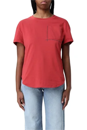 Brunello Cucinelli Top, Dame, Rød, L, Bomuld, Hvid Lomme T-shirt Casual Chic Stil