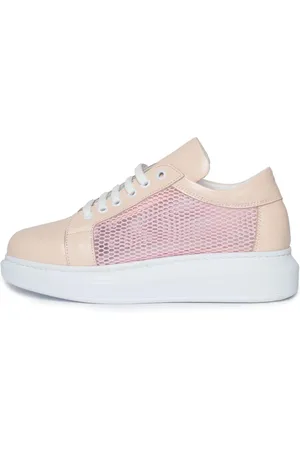 CESARE GASPARI Sko, Dame, Flerfarvet, 39 EU, Læder, Mesh Panel Lace-Up Sneakers - Pink