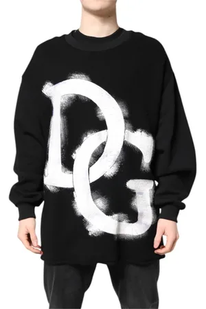Dolce & Gabbana Sweathshirts & Hoodies, Herre, Sort, L, Bomuld, Sort Logo Print Herre Pullover Sweater