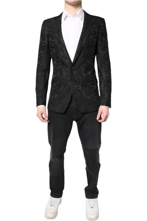 Dolce & Gabbana Jakkesæt, Herre, Sort, S, Sort Blomstret Jacquard Blazer Jakke