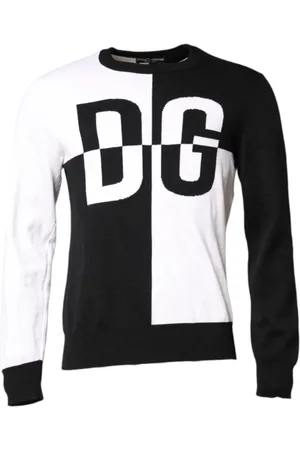 Dolce & Gabbana Strik, Herre, Flerfarvet, M, Uld, Sort Hvid Logo Print Pullover Sweater