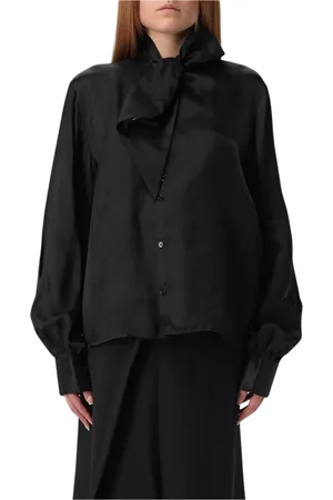 Maison Margiela Bluser & Skjorter, Dame, Sort, XS, Sort Silke Slips-Hals Bluse